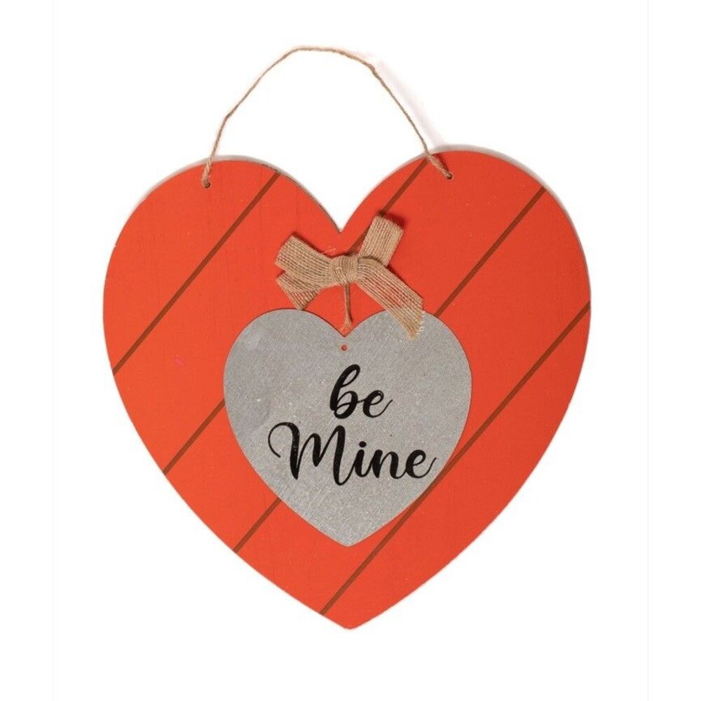 Die-Cast Metal Heart Wood Hanging Wall Decor Sign Valentine's Day Farmhouse